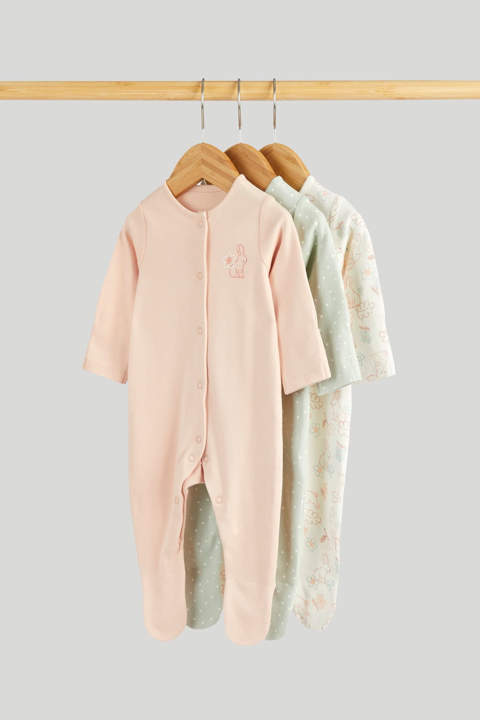 Mothercare Essentials Girls Printed Full Sleeve Sleepsuits - Pack of 3 - Multi - Mothercare Mothercare Essentials Girls Printed Full Sleeve Sleepsuits - Pack of 3 - Multi - Mothercare