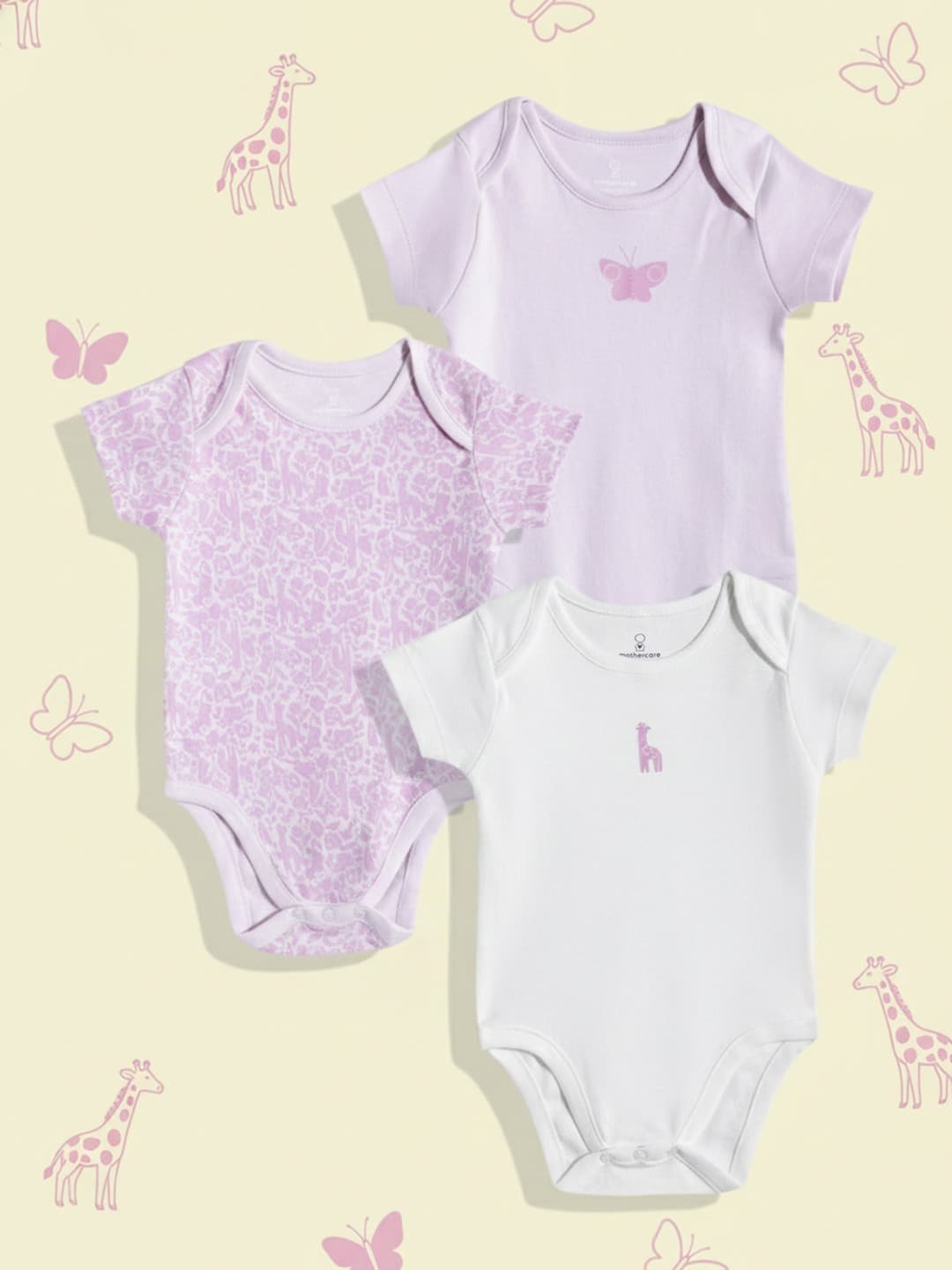 Mothercare Girls Purple Giraffe Printed Sleeveless Bodysuit - Pack of 3 - Multi - Mothercare Mothercare Girls Purple Giraffe Printed Sleeveless Bodysuit - Pack of 3 - Multi - Mothercare