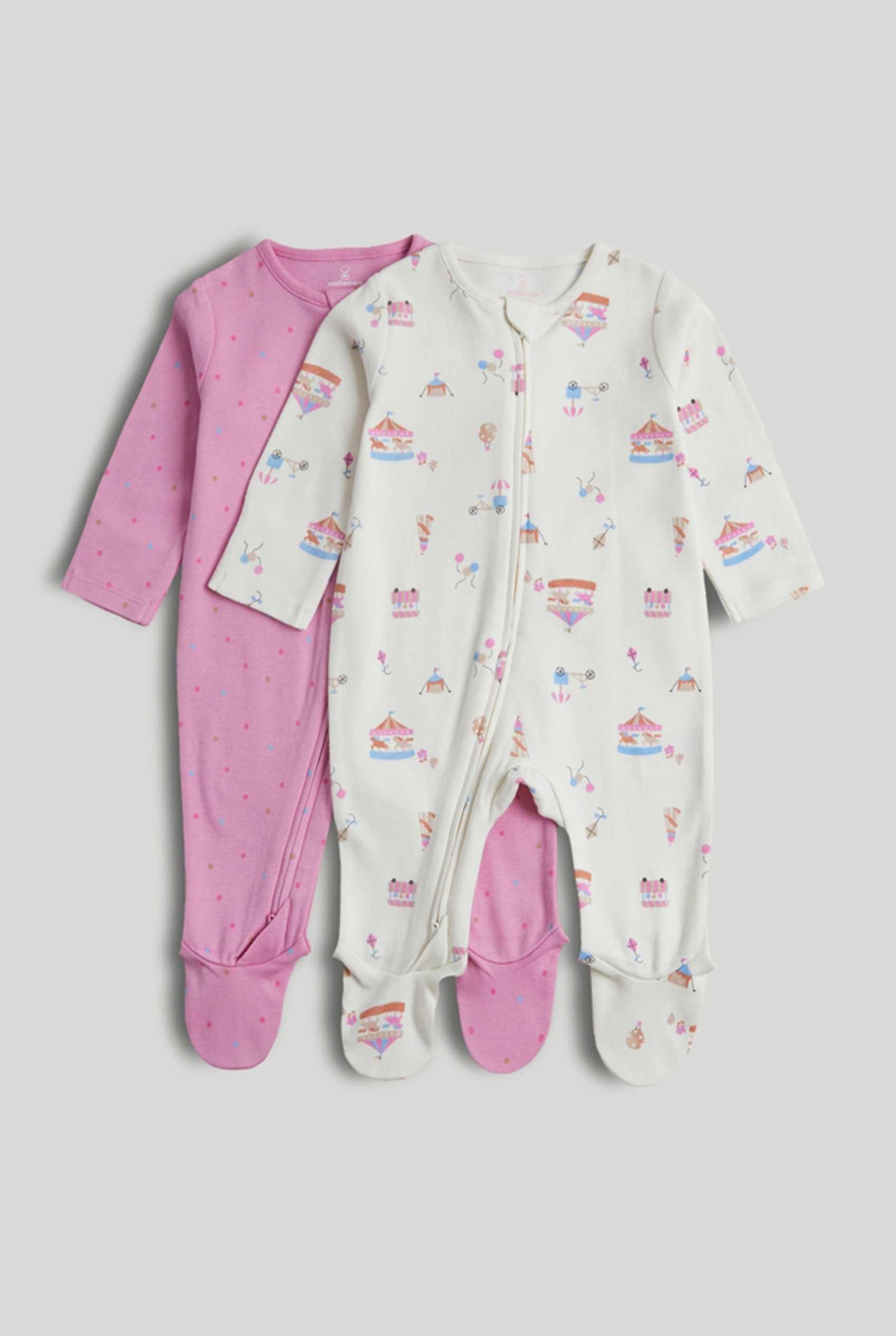 Mothercare Baby Girls Printed Full Sleeves Sleepsuit - Pack of 2 - Multi - Mothercare Mothercare Baby Girls Printed Full Sleeves Sleepsuit - Pack of 2 - Multi - Mothercare