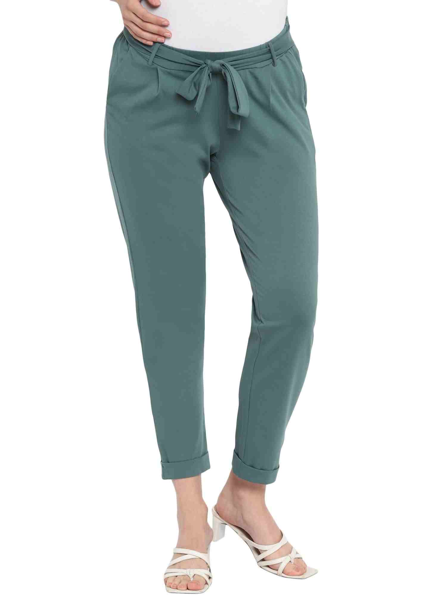 Momsoon Women 100% Cotton Front Tie Up Maternity Bottom- Green - Momsoon Momsoon Women 100% Cotton Front Tie Up Maternity Bottom- Green - Momsoon