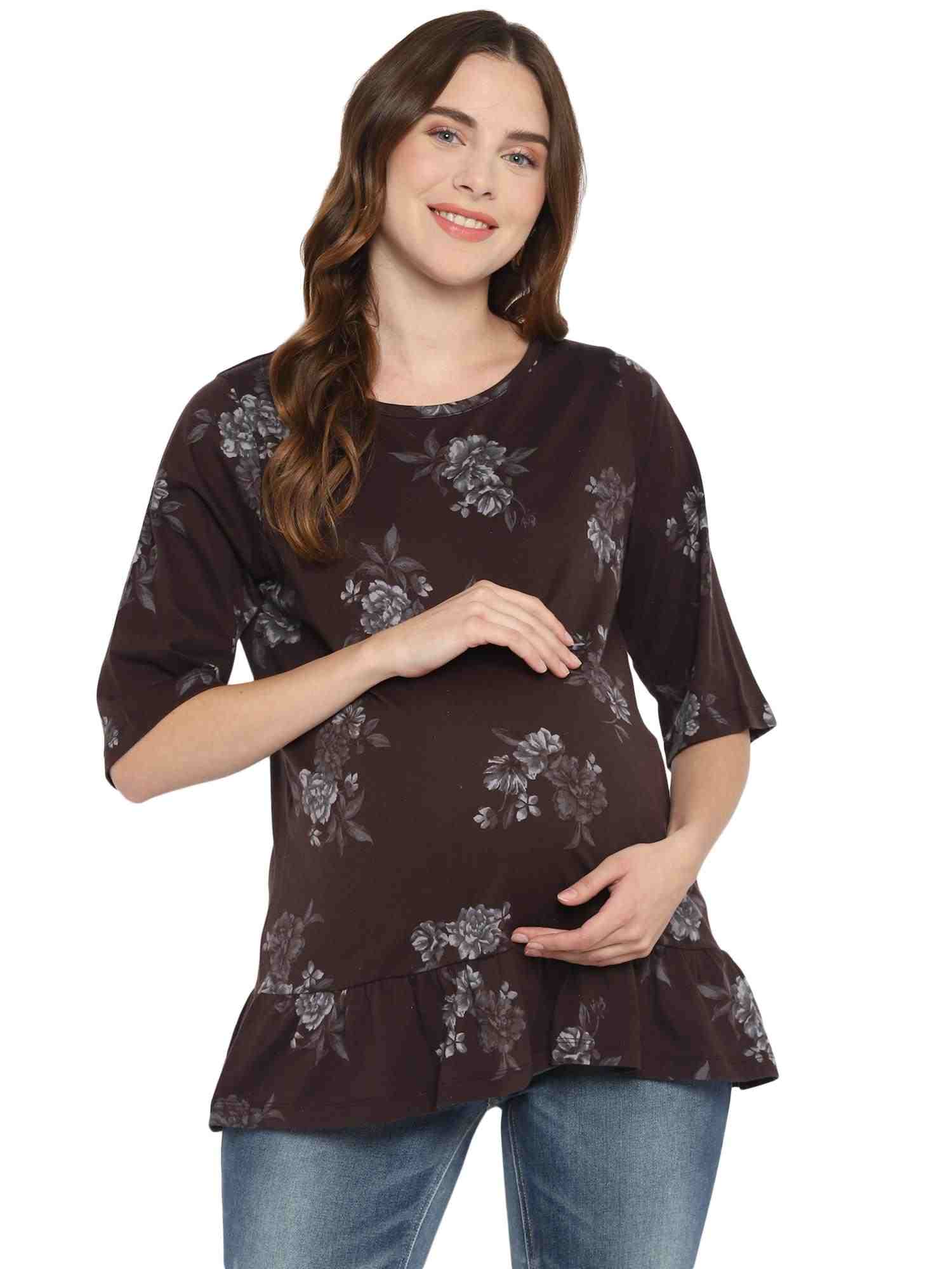 Momsoon Women 100% Cotton 3/4th Sleeves Maternity Top- Multicolor - Momsoon Momsoon Women 100% Cotton 3/4th Sleeves Maternity Top- Multicolor - Momsoon