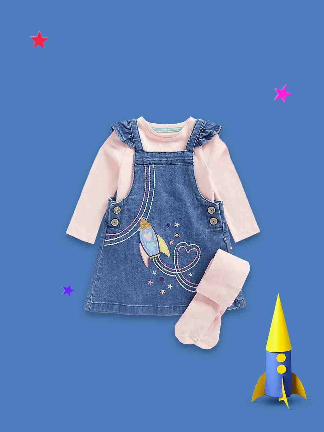 Mothercare Girls Denim Dress with Embroidery Dungaree Set - Blue - Mothercare | Mothercare Mothercare Girls Denim Dress with Embroidery Dungaree Set - Blue - Mothercare | Mothercare