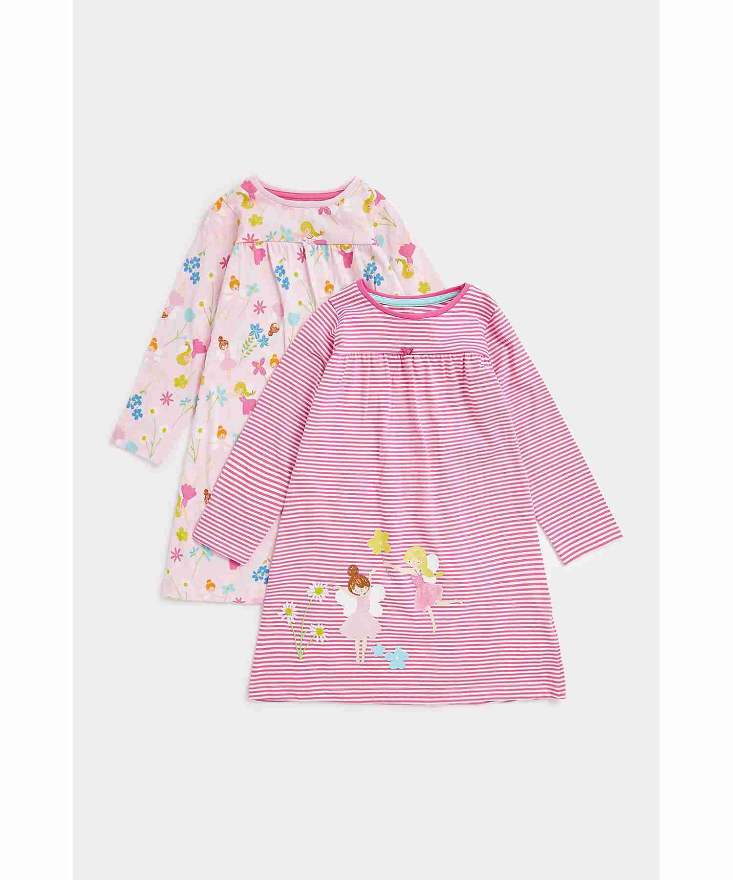 Mothercare Girls Cotton Jersey Fabric Nightdress - Pack of 2 - Multicolor - Mothercare Mothercare Girls Cotton Jersey Fabric Nightdress - Pack of 2 - Multicolor - Mothercare