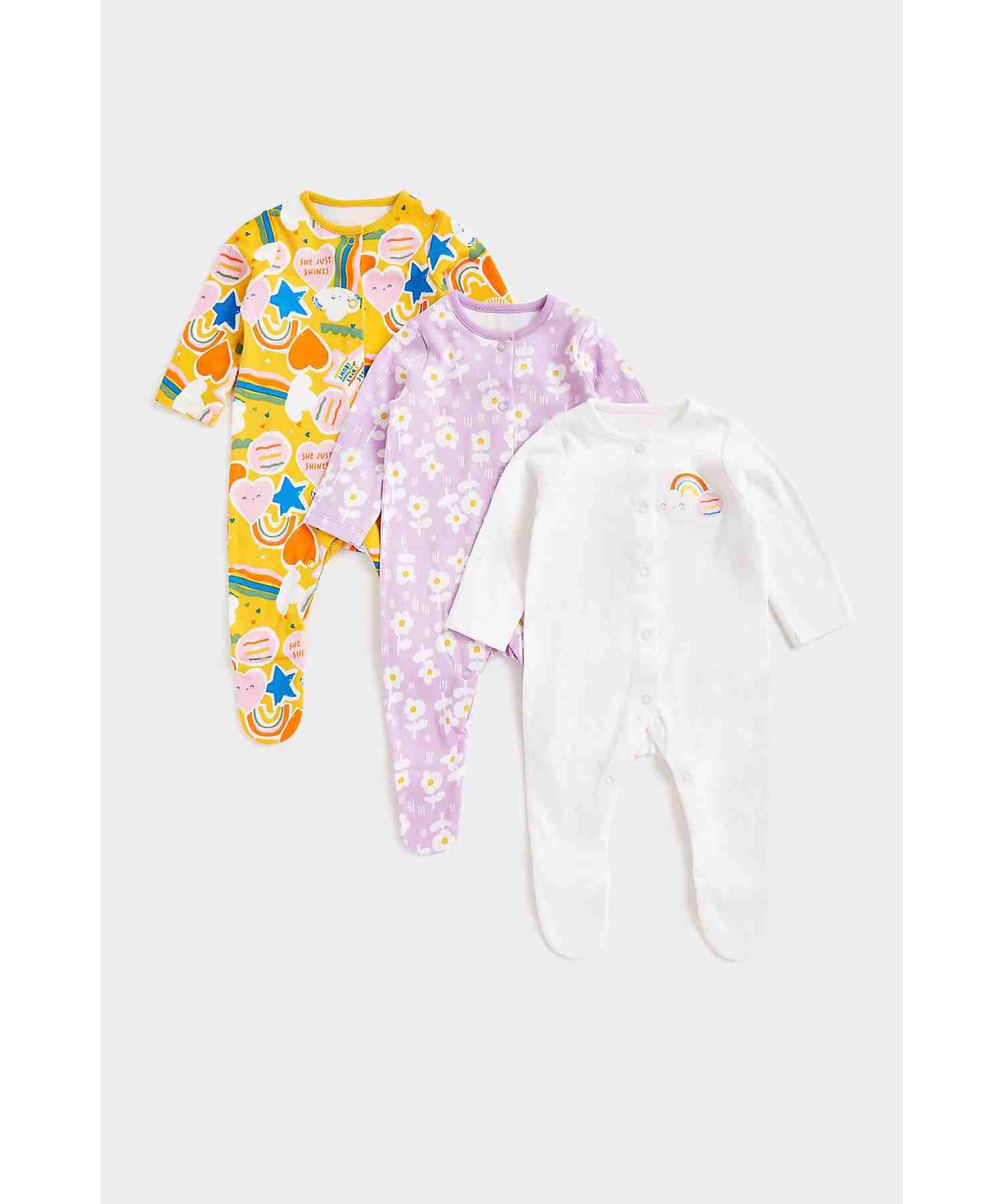 Mothercare Girls Printed Sleepsuit - Pack of 3 - Multicolor - Mothercare Mothercare Girls Printed Sleepsuit - Pack of 3 - Multicolor - Mothercare