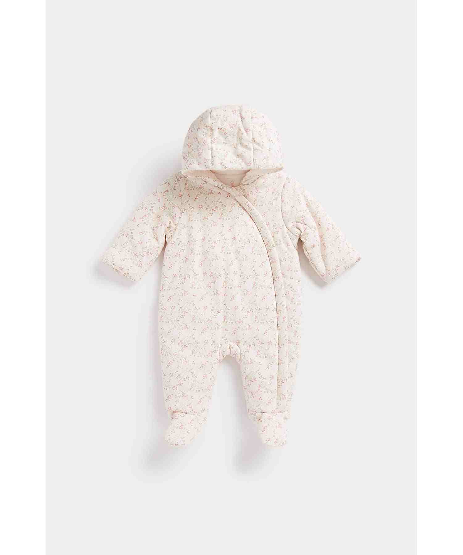 Mothercare Girls 100% Cotton Wadded and Jersey - Lined Snowsuit - Multicolor - Mothercare Mothercare Girls 100% Cotton Wadded and Jersey - Lined Snowsuit - Multicolor - Mothercare