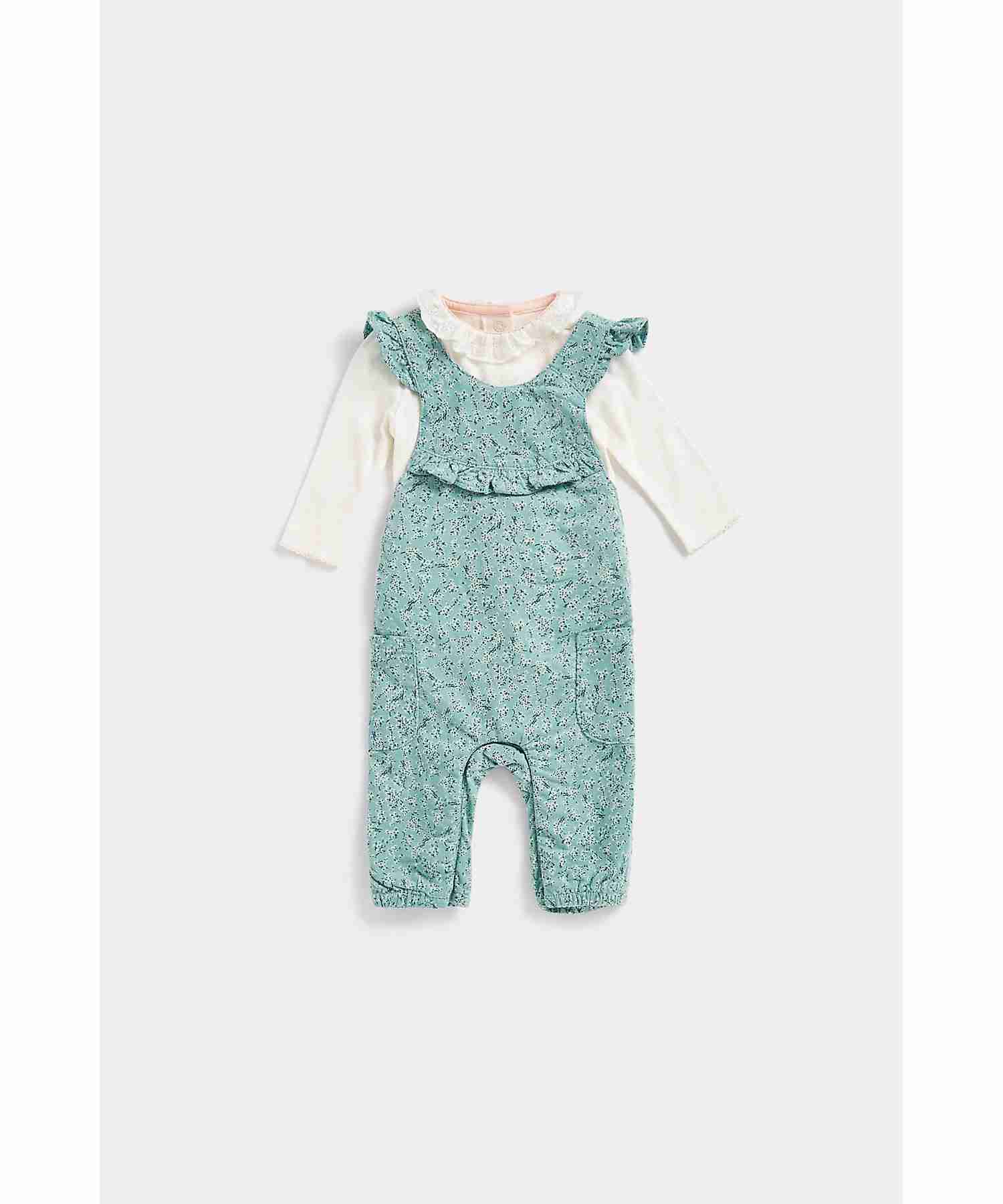 Mothercare Girls Printed Cord Dungarees with Frills and Pockets Dungaree Set - Multicolor - Mothercare Mothercare Girls Printed Cord Dungarees with Frills and Pockets Dungaree Set - Multicolor - Mothercare