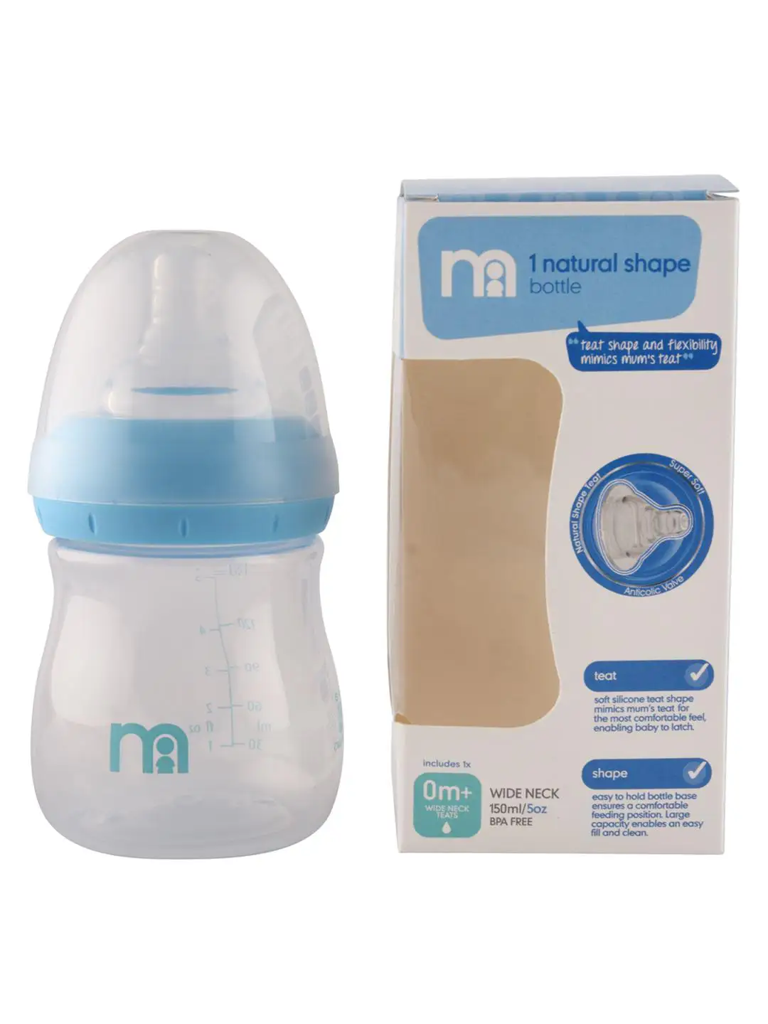 Mothercare Wide Neck Feeding Bottle 150ml - Blue - Mothercare | Mothercare Mothercare Wide Neck Feeding Bottle 150ml - Blue - Mothercare | Mothercare