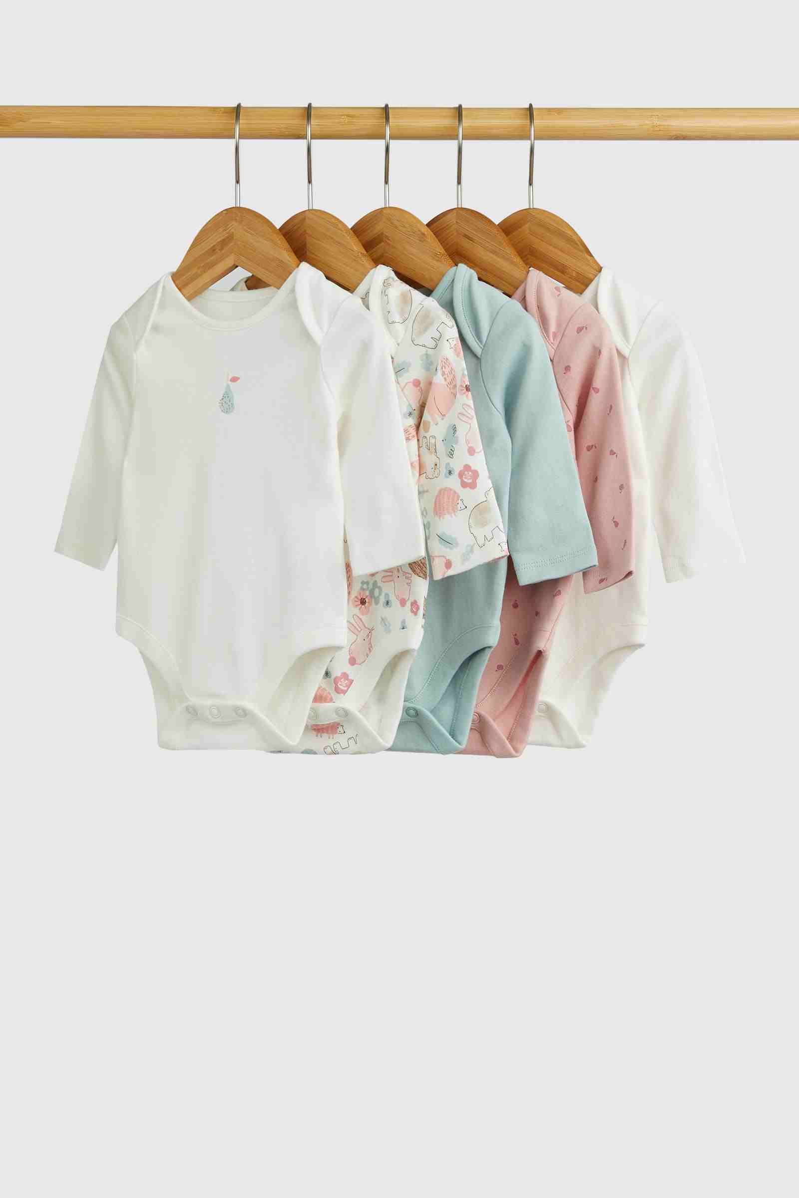 Mothercare Essentials Girls Woodland Animals 100% Cotton Long - Sleeves Bodysuits - Pack of 5 - White - Mothercare Mothercare Essentials Girls Woodland Animals 100% Cotton Long - Sleeves Bodysuits - Pack of 5 - White - Mothercare