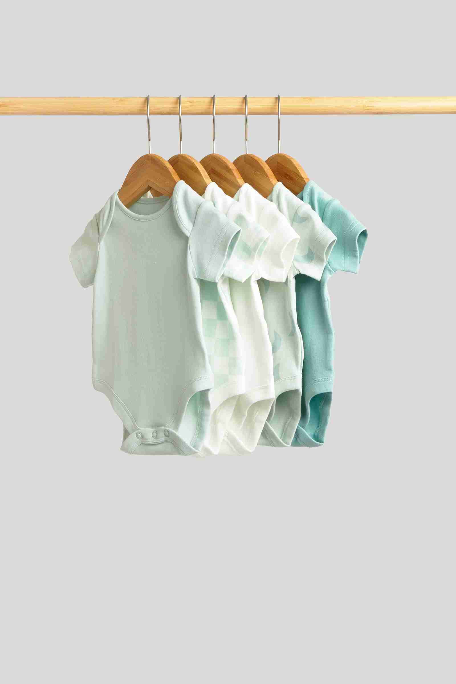 Mothercare Essentials Boys Mint Short - Sleeved 100% Cotton Bodysuits - Pack of 5 - Light Green - Mothercare | Mothercare Mothercare Essentials Boys Mint Short - Sleeved 100% Cotton Bodysuits - Pack of 5 - Light Green - Mothercare | Mothercare
