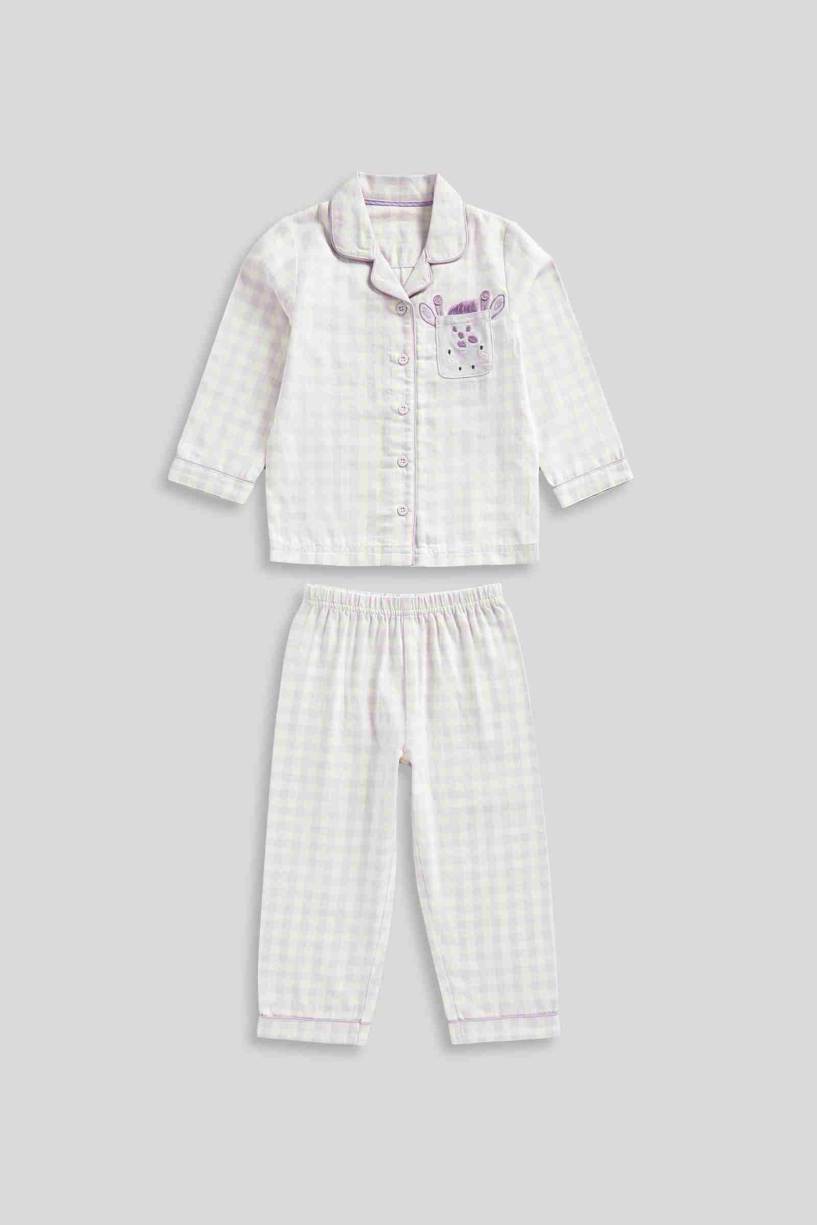Mothercare Girls Nightwear Gingham 100% Cotton Woven 2 - Piece Pyjama Set - Purple - Mothercare Mothercare Girls Nightwear Gingham 100% Cotton Woven 2 - Piece Pyjama Set - Purple - Mothercare