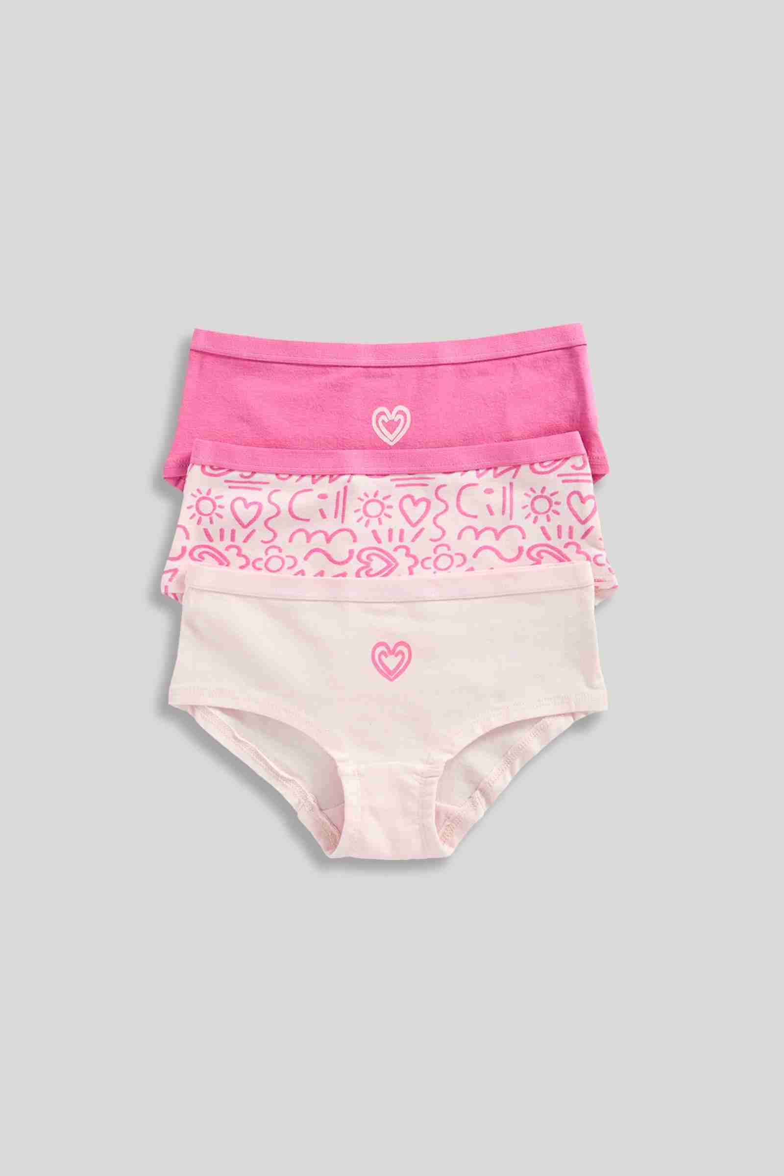 Mothercare Girls Hearts Hipster Briefs - Pack of 3 - Pink - Mothercare Mothercare Girls Hearts Hipster Briefs - Pack of 3 - Pink - Mothercare