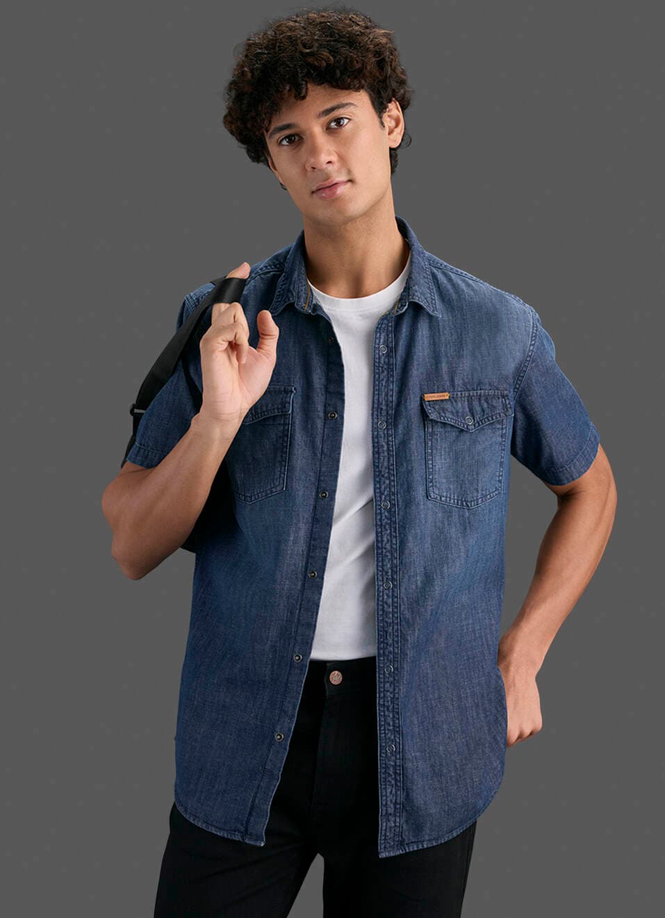 Men Dark Blue Short Sleeve Denim Shirt | Pepejeans Men Dark Blue Short Sleeve Denim Shirt | Pepejeans