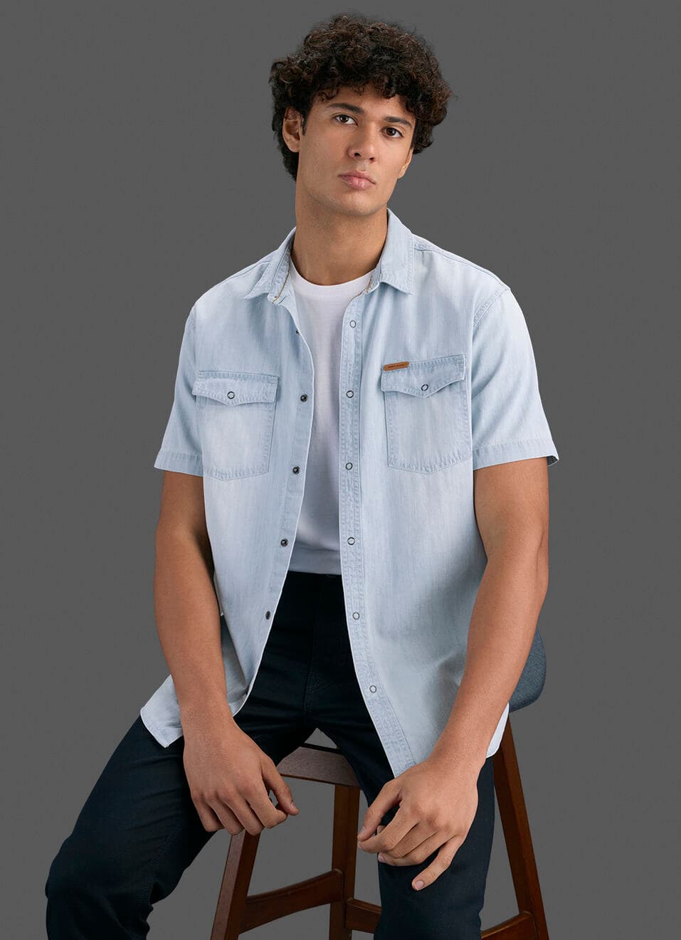 Men Light Blue Short Sleeve Denim Shirt | Pepejeans Men Light Blue Short Sleeve Denim Shirt | Pepejeans