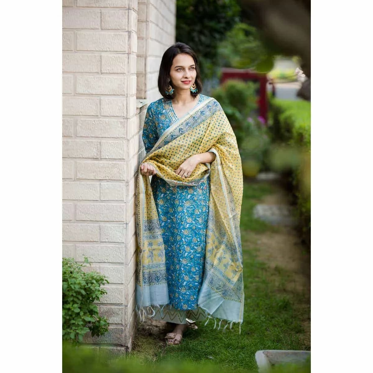 Buy Alluring KUOJ11 Turquoise Mustard Kurta With Chanderi Dupatta Online | Kusvaa | Kusvaa Buy Alluring KUOJ11 Turquoise Mustard Kurta With Chanderi Dupatta Online | Kusvaa | Kusvaa