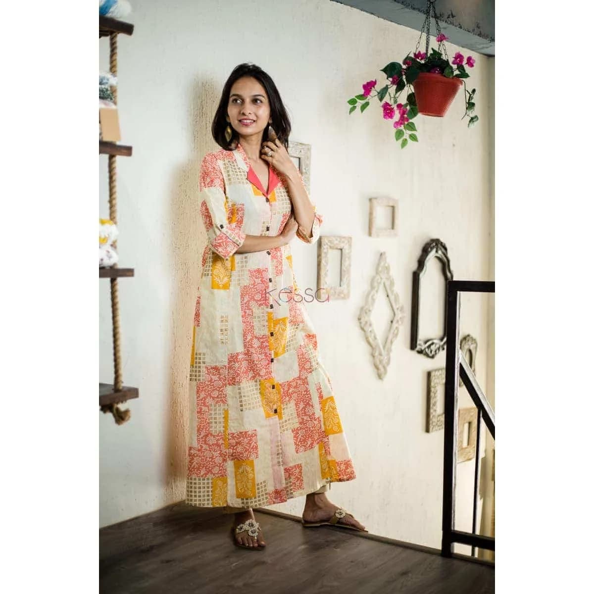 Buy Captivating WA257B Peach Cream Kurta With Gold Block-print Online | Kusvaa | Kusvaa Buy Captivating WA257B Peach Cream Kurta With Gold Block-print Online | Kusvaa | Kusvaa