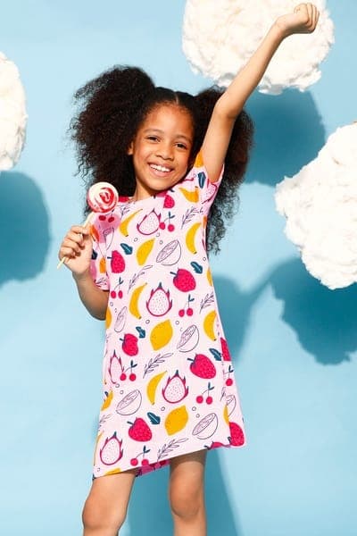100% Cotton - Tweens Short Night Dress in Fruit Print - Pink 100% Cotton - Tweens Short Night Dress in Fruit Print - Pink
