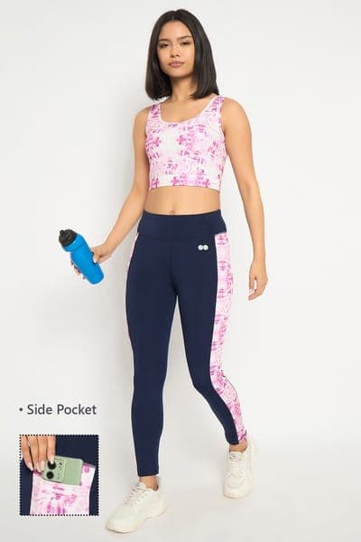High Rise Active Tights in Navy with Side Panels & Side Pocket High Rise Active Tights in Navy with Side Panels & Side Pocket