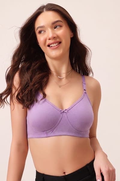 Non-Padded Non-Wired Full Coverage T-shirt Bra in Lavender Colour - Cotton Rich | Clovia Non-Padded Non-Wired Full Coverage T-shirt Bra in Lavender Colour - Cotton Rich | Clovia