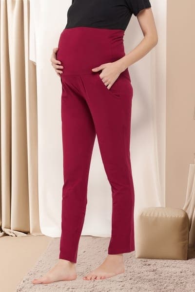 Chic Basic Maternity Leggings in Maroon - Cotton Chic Basic Maternity Leggings in Maroon - Cotton