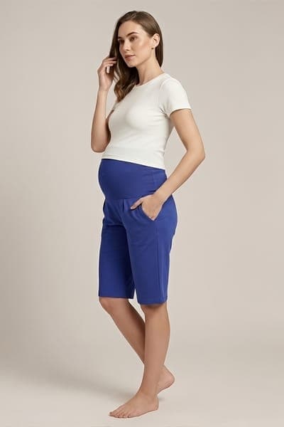 Chic Basic Maternity Shorts in Electric Blue - Cotton Chic Basic Maternity Shorts in Electric Blue - Cotton