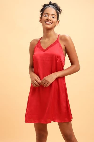 Chic Basic Padded Babydoll in Red - Lace & Satin | Clovia Chic Basic Padded Babydoll in Red - Lace & Satin | Clovia