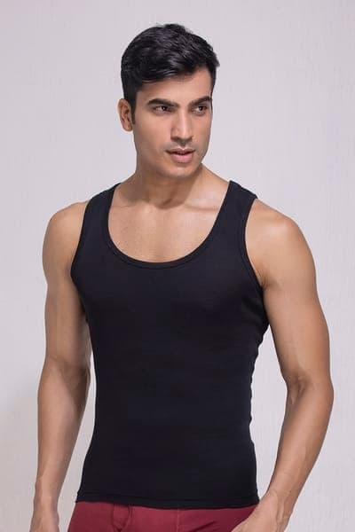 John Players Classic Ribbed Cotton Vest in Black John Players Classic Ribbed Cotton Vest in Black