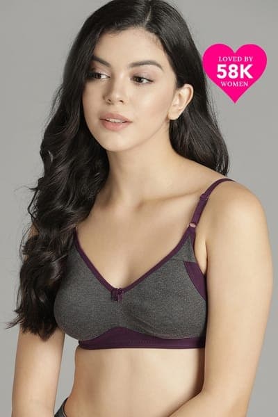 Non-Padded Non-Wired Full Coverage Bra in Grey - Cotton Non-Padded Non-Wired Full Coverage Bra in Grey - Cotton