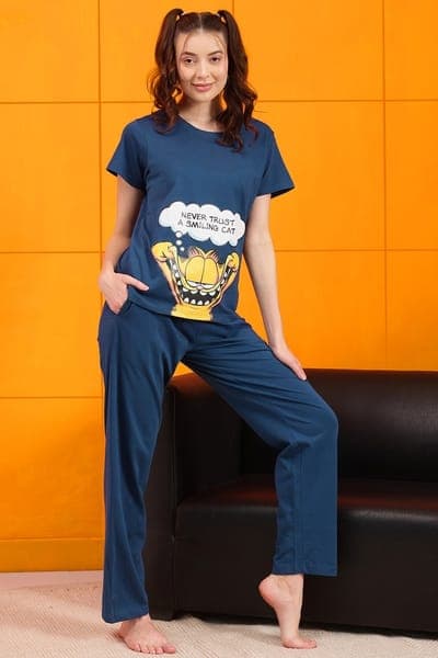 Buy Garfield Print T-shirt & Pyjama Set in Dark Blue - 100% Cotton Online - Clovia Buy Garfield Print T-shirt & Pyjama Set in Dark Blue - 100% Cotton Online - Clovia