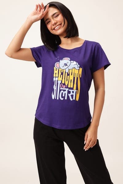 Graphic Print T-shirt in Navy - 100% Cotton | Clovia Graphic Print T-shirt in Navy - 100% Cotton | Clovia