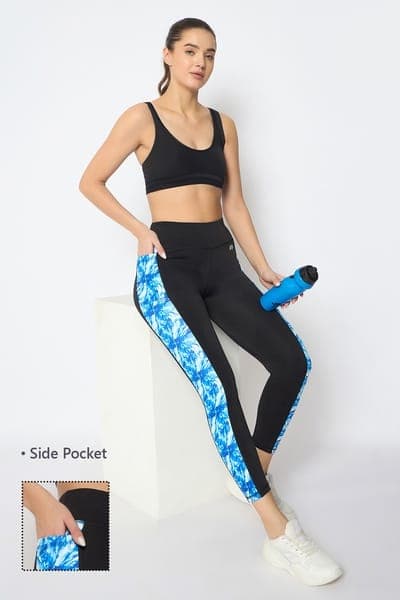 High Rise Active Tights in Black with Side Panels & Side Pocket High Rise Active Tights in Black with Side Panels & Side Pocket