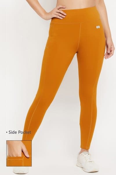 Buy High Rise Active Tights in Mustard Yellow with Side Pocket Online - Clovia Buy High Rise Active Tights in Mustard Yellow with Side Pocket Online - Clovia