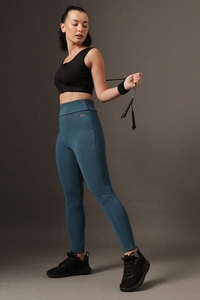 High Rise Dobby-Textured Active Tights in Teal Blue with Backloops High Rise Dobby-Textured Active Tights in Teal Blue with Backloops