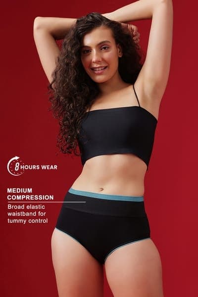 High Waist Tummy Tucker Hipster Panty in Black - Cotton High Waist Tummy Tucker Hipster Panty in Black - Cotton