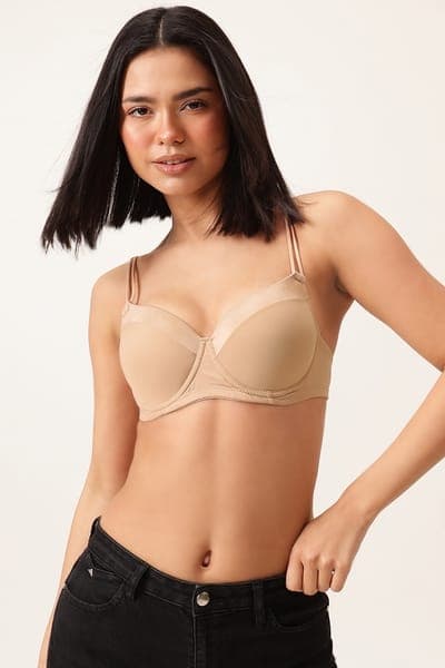 Level 1 Push Up Padded Underwired Demi Cup Bra in Nude Colour | Clovia Level 1 Push Up Padded Underwired Demi Cup Bra in Nude Colour | Clovia