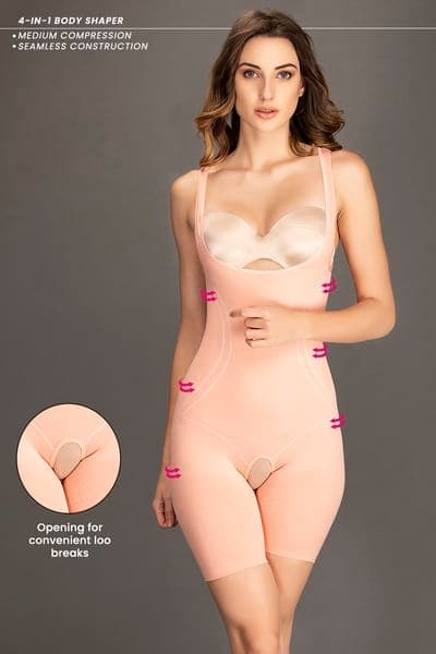 Mid-Thigh High CompressionBody Shaper in Peach Colour | Clovia Mid-Thigh High CompressionBody Shaper in Peach Colour | Clovia