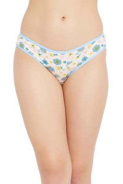 Low Waist Floral Print Bikini Panty in White - Cotton | Clovia Low Waist Floral Print Bikini Panty in White - Cotton | Clovia