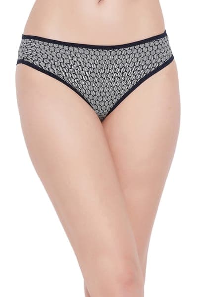 Low Waist Honeycomb Print Bikini Panty in Navy - Cotton Low Waist Honeycomb Print Bikini Panty in Navy - Cotton