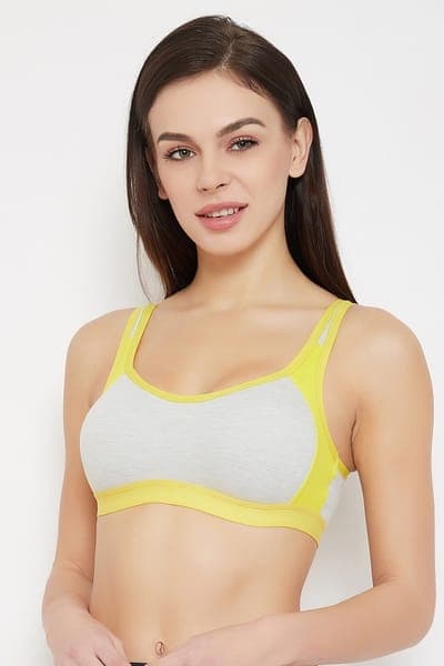 Supportz Medium Impact Non-Padded Full Coverage Sports Bra in Grey - Cotton Rich | Clovia Supportz Medium Impact Non-Padded Full Coverage Sports Bra in Grey - Cotton Rich | Clovia