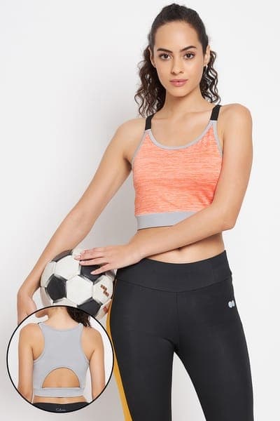 Medium Impact Padded Non-Wired Sports Bra in Orange Melange Medium Impact Padded Non-Wired Sports Bra in Orange Melange