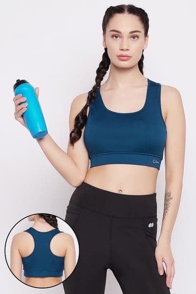 Medium Impact Padded Racerback Sports Bra in Navy Medium Impact Padded Racerback Sports Bra in Navy