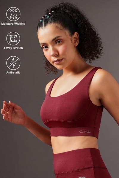 Medium Impact Sports Bra in Maroon with Removable Cups | Clovia Medium Impact Sports Bra in Maroon with Removable Cups | Clovia