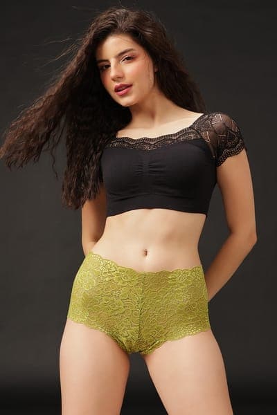 Mid Waist Boyshorts in Lime Colour - Lace Mid Waist Boyshorts in Lime Colour - Lace