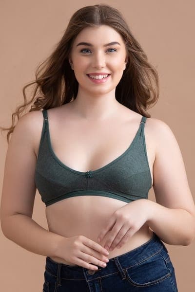 Non-Padded Non-Wired Demi Cup Bra in Olive Green - Cotton Non-Padded Non-Wired Demi Cup Bra in Olive Green - Cotton
