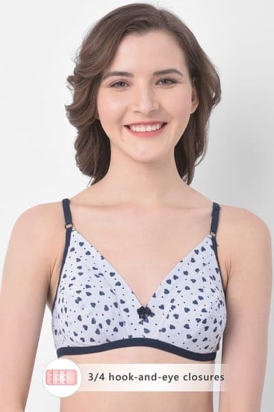 Buy Non-Padded Non-Wired Demi Cup Heart Print Bra in White- Cotton Rich Online - Clovia Buy Non-Padded Non-Wired Demi Cup Heart Print Bra in White- Cotton Rich Online - Clovia