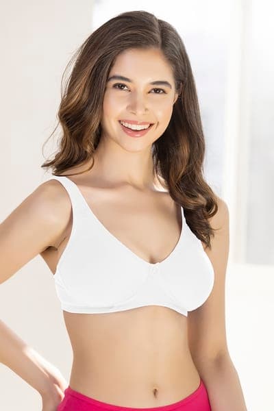 Non-Padded Non-Wired Demi Cup T-shirt Bra in White - Cotton Rich | Clovia Non-Padded Non-Wired Demi Cup T-shirt Bra in White - Cotton Rich | Clovia