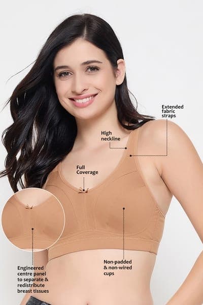 Non-Padded Non-Wired Full Coverage Full Figure Bra in Beige - Cotton Non-Padded Non-Wired Full Coverage Full Figure Bra in Beige - Cotton