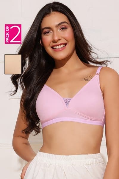 Non-Padded Non-Wired Full Coverage T-shirt Bra in Light Pink & Nude Colour- Cotton Non-Padded Non-Wired Full Coverage T-shirt Bra in Light Pink & Nude Colour- Cotton