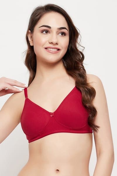 Non-Padded Non-Wired Full Coverage T-shirt Bra in Maroon - Cotton Rich Non-Padded Non-Wired Full Coverage T-shirt Bra in Maroon - Cotton Rich