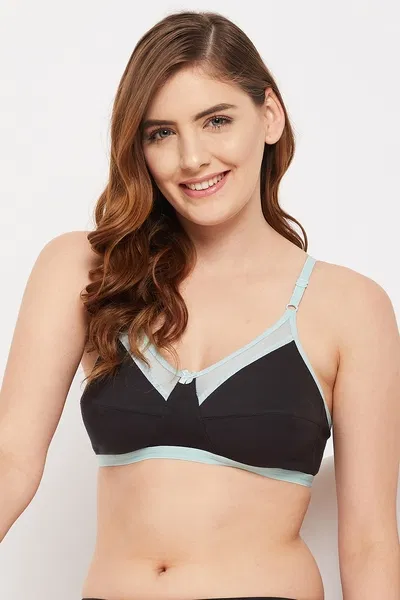 Non-Padded Non-Wired Full Cup Bra in Black - 100% Cotton | Clovia Non-Padded Non-Wired Full Cup Bra in Black - 100% Cotton | Clovia