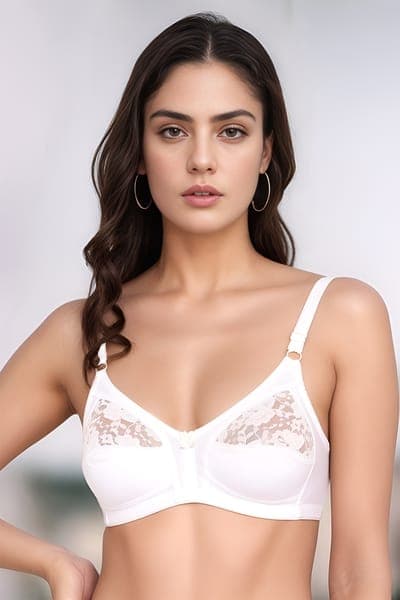 Non-Padded Non-Wired Full Coverage Bra in White - Cotton | Clovia Non-Padded Non-Wired Full Coverage Bra in White - Cotton | Clovia